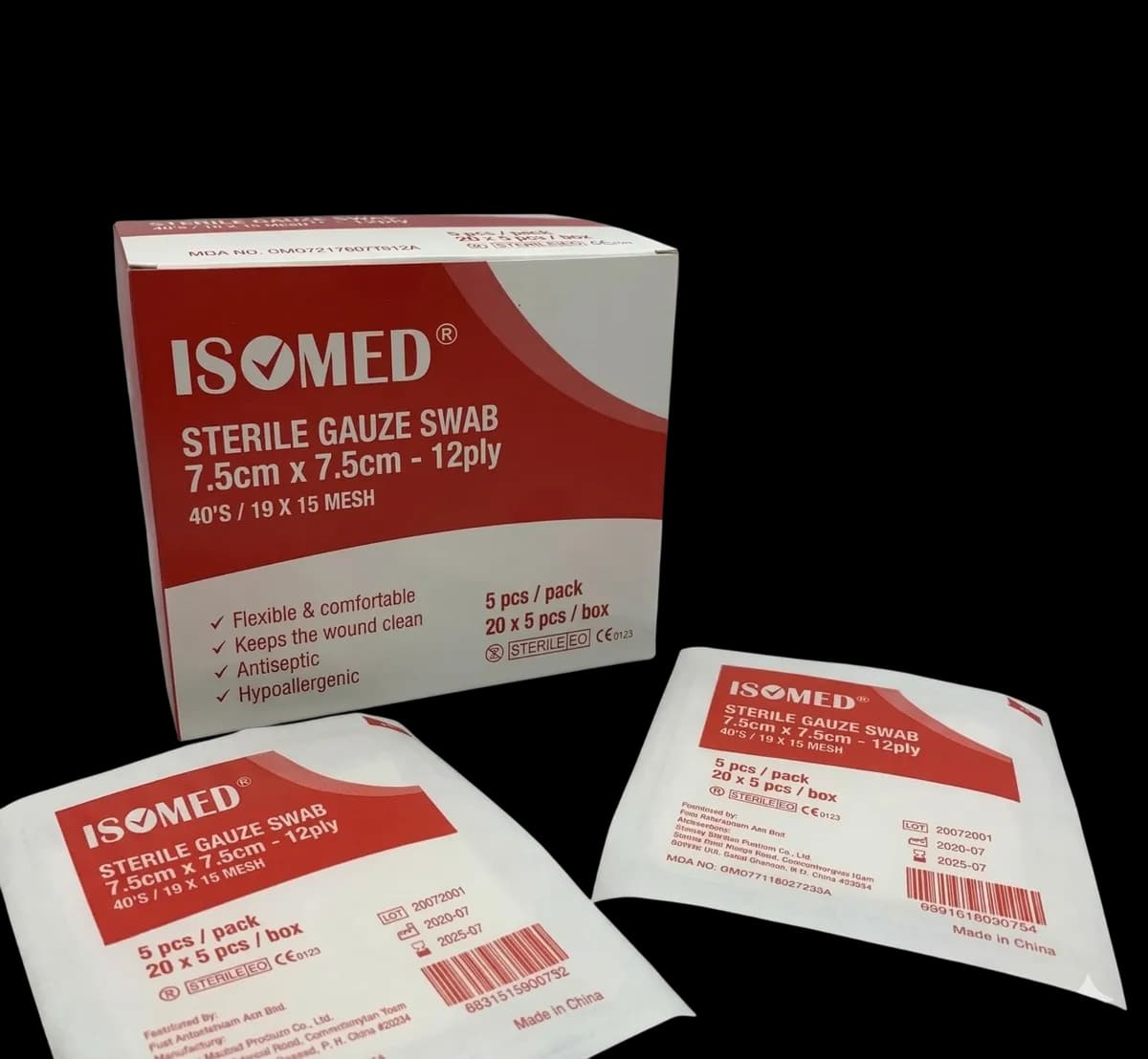 ISOMED Sterile Gauze Swab (12Ply) 5's/pkt:20pkt/box