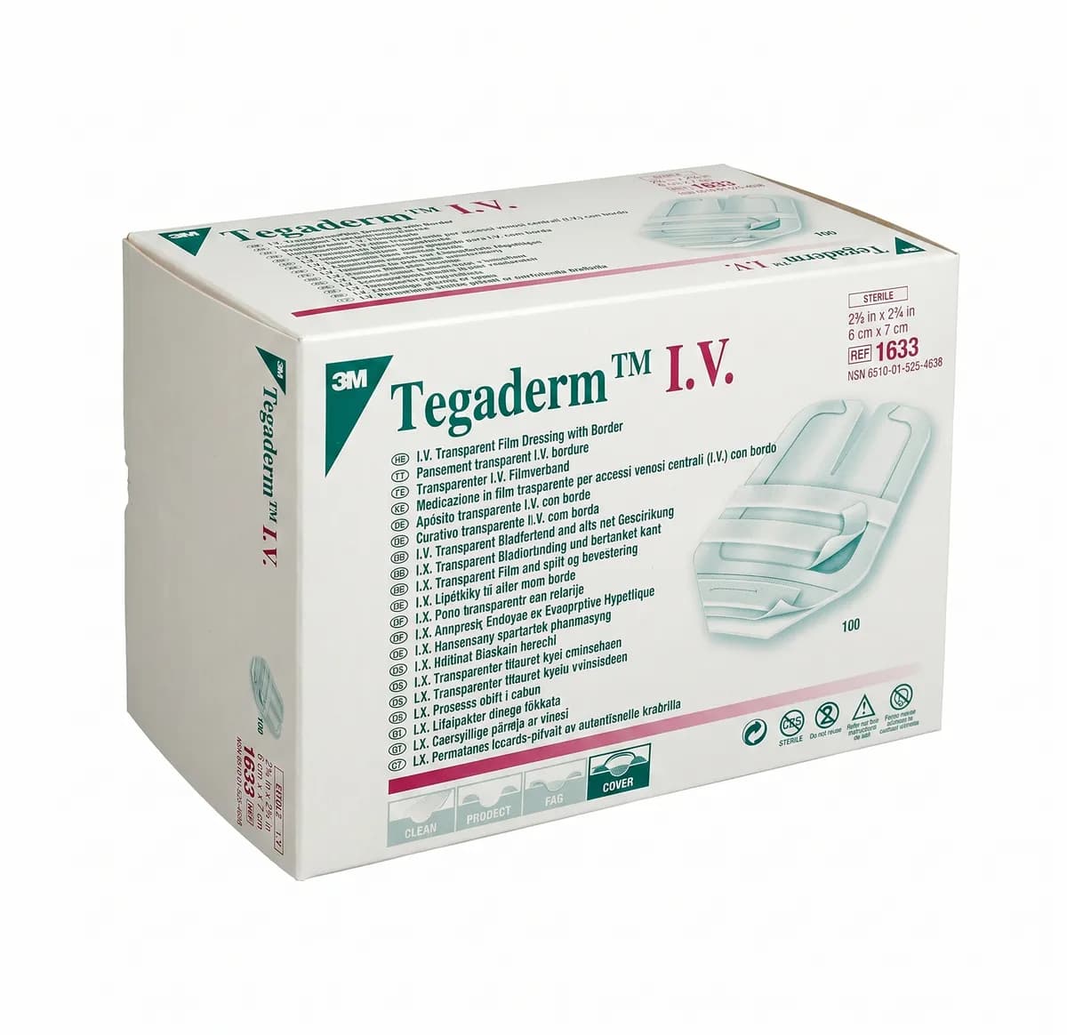 3M-1633 Tegaderm I.V Transparent Film Dressing with Tape 100Qty/Box